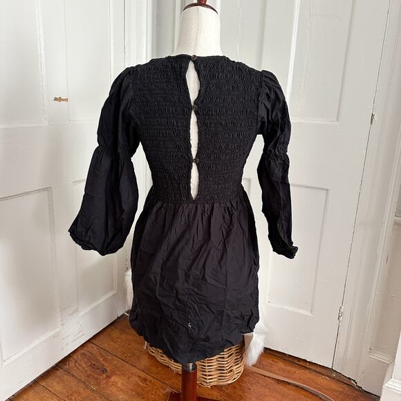Ganni Black Puff Sleeve Smocked Mini Dress - Picture 3 of 6